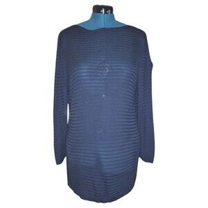 LOFT XL Navy Blue Sweater Rayon Stripe Semi Sheer Long Tunic Transitional Piece